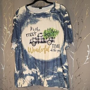 SHEIN Curve Blue and White Winter Artistic Tee, Size 2XL